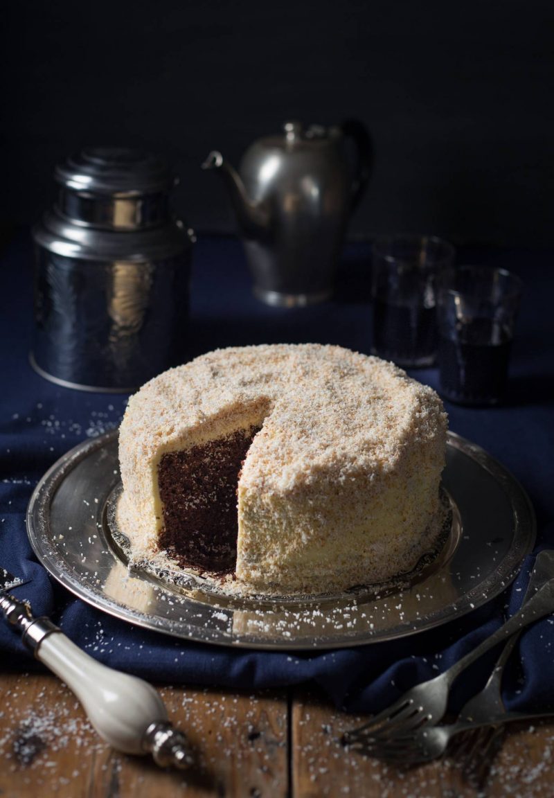 Chocolate & Raspberry Jam Layer Cake with White Chocolate Buttercream