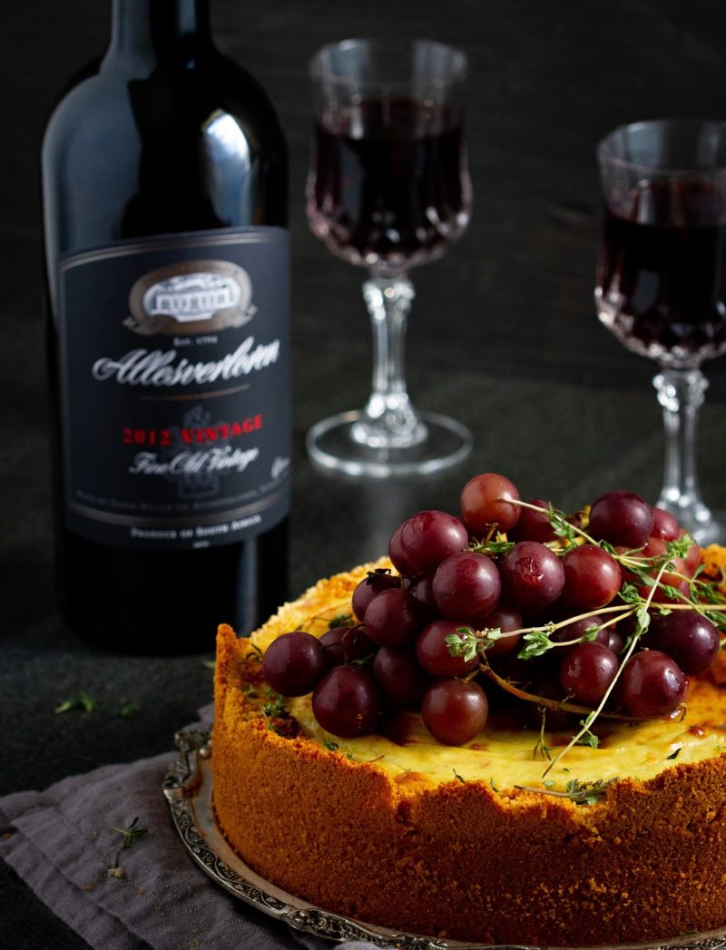 Gorgonzola Baked Cheese Cake with Roasted Grapes & Thyme